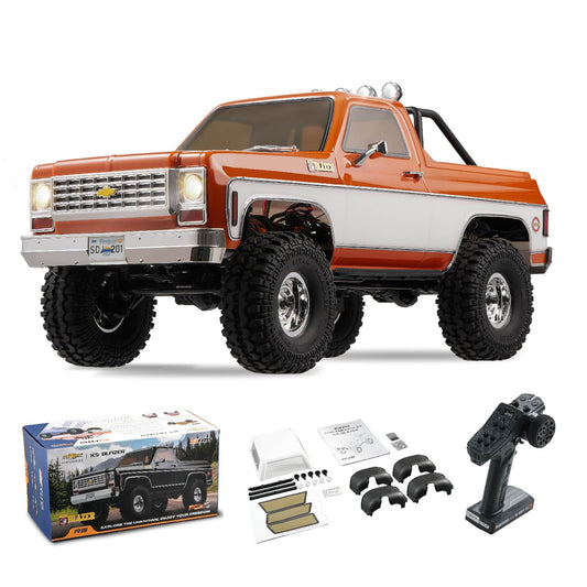 FCX10 FMS 1/10 K5 RC Crawler Chevy Blazer Officially Licensed RC Pick Up Truck & SUV 2.4GHZ 11CH Remote Control Car with Two-Speed Transmission for Adults (Orange)