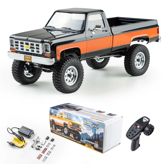 FCX18 FMS 1/18 Chevrolet K10 RC Truck Officially Licensed 4WD 2.4GHz RC Crawler 2 Speeds Switch with 900mah Battery and LED Lights Off-Road RC Model for Adults (Black)