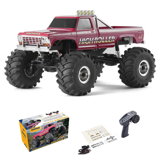 FCX24 FMS 1/24 Smasher Monster RC Crawlers - FCX24 RC Truck 8km/h 2 Speed Transmission for Adults 2.4Ghz Remote Control Car RTR with USB Charger (Red)