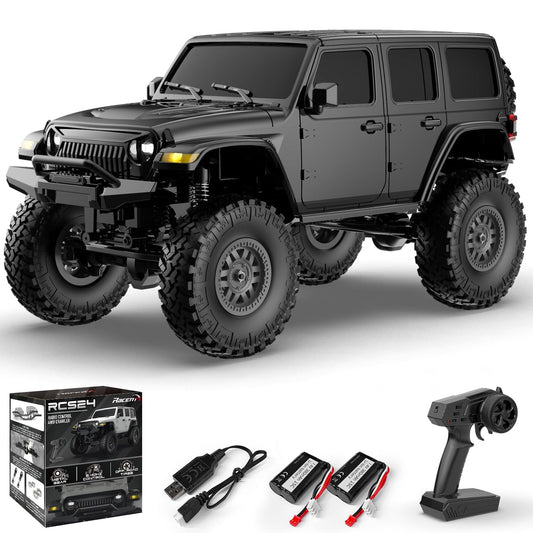 RACENT 1/24 RC Crawler 4WD Off Road All Terrain RC Monster Truck Rock Climbing with led Light Waterproof Hobby Grade Toys with 4 Batteries for Adults (Black)